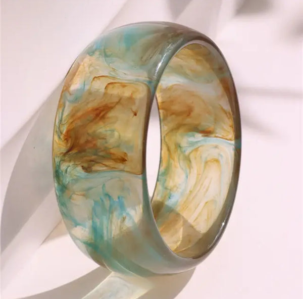 Women's Premium Retro TRANSLUCENT Green & Brown Acrylic Bangle.