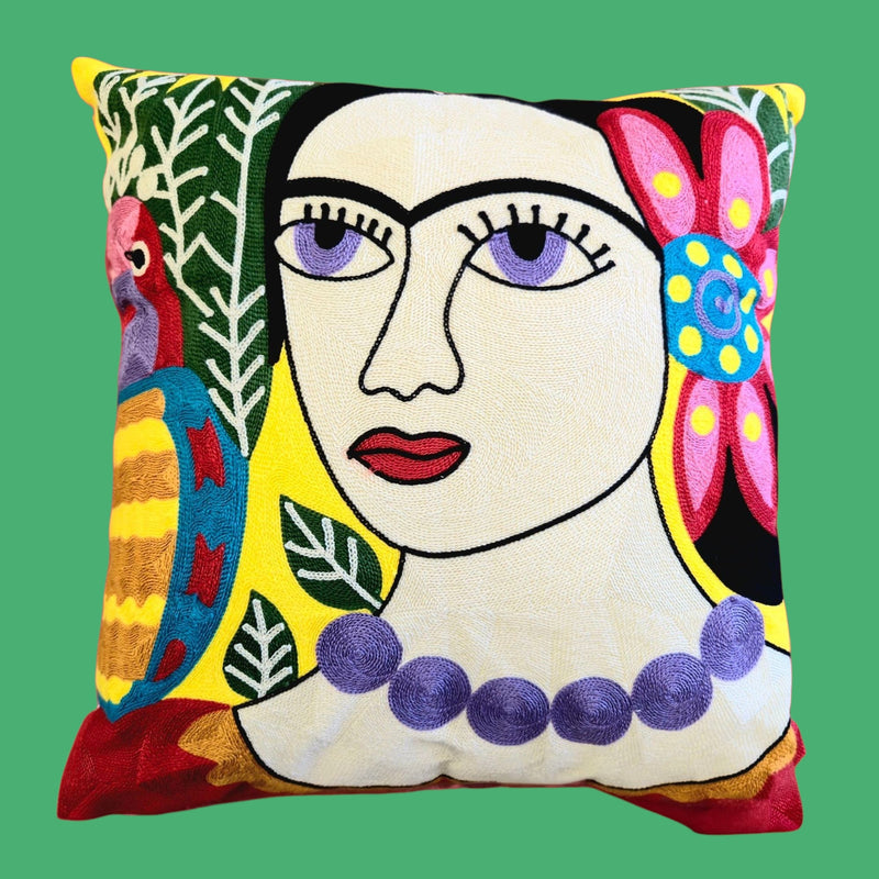 Cubist Frida Artwork - POLYESTER LINEN Cushion Cover - Large 50cm Size. Suitable for Commercial & Office Settings.