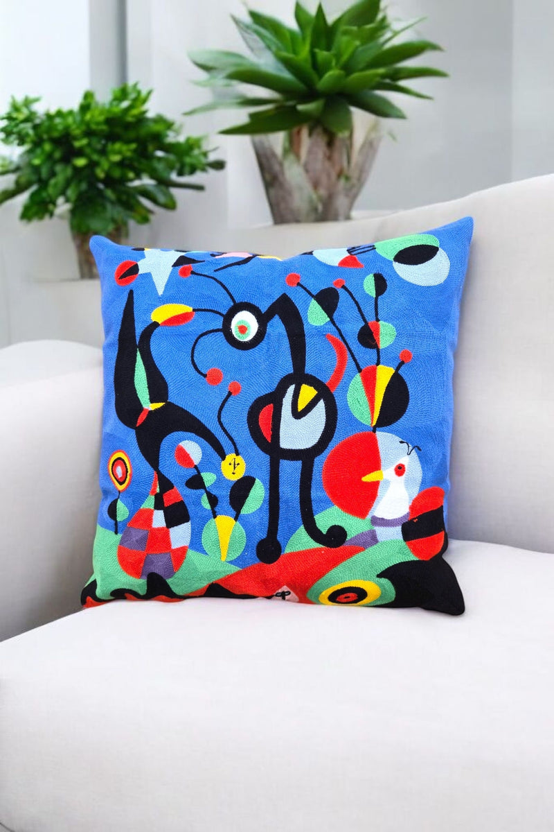 EMBROIDED MIRO Cushion Cover (Miro Collection) - Unique Artwork by Joan Miro - The Dream Artwork Circa 1925. Large 50cm Size. Elevate Your Space with Artful Comfort. A Touch of Miró Magic for Your Home. One of a Kind!