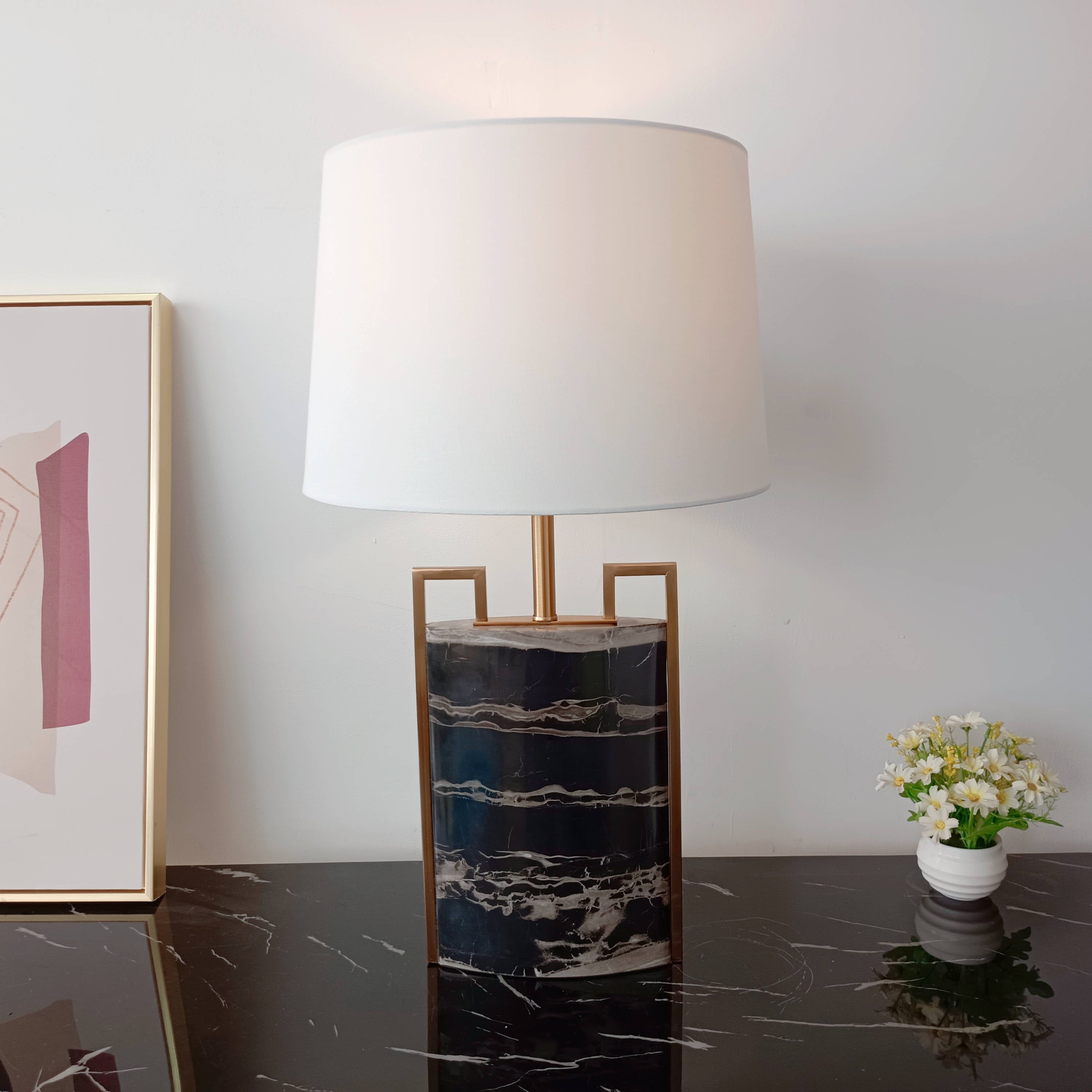 ‘Bertoia’ Black Marble & Gold Brass Table Lamp