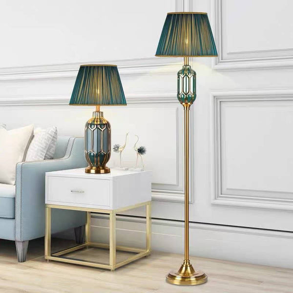 ‘Armani Ensemble’ Green & Gold Porcelain Floor and Table Lamp