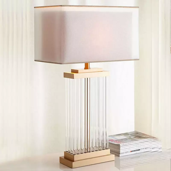 ‘Kjaerholm’ Gold Brass & Glass Table Lamp