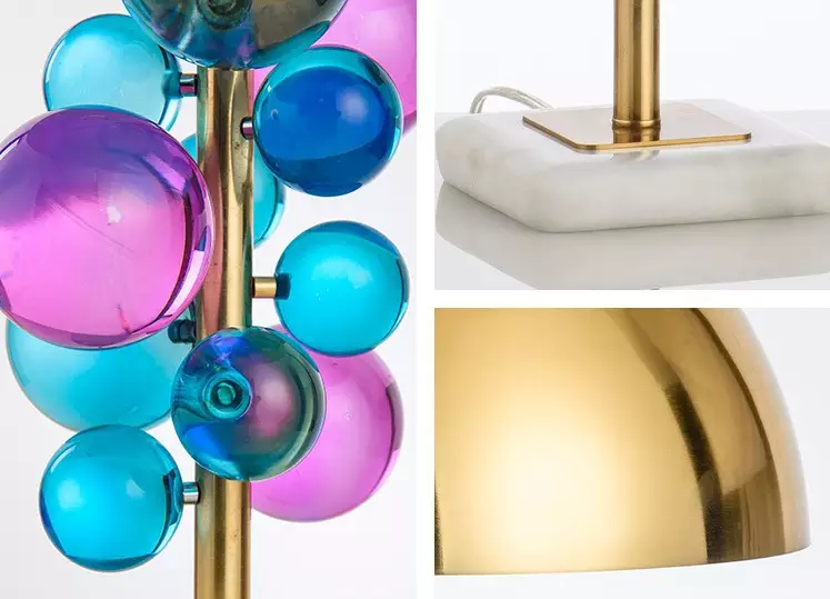 ‘Le Cobusier’ Coloured Crystal, Marble Base & Gold Brass Table Lamp