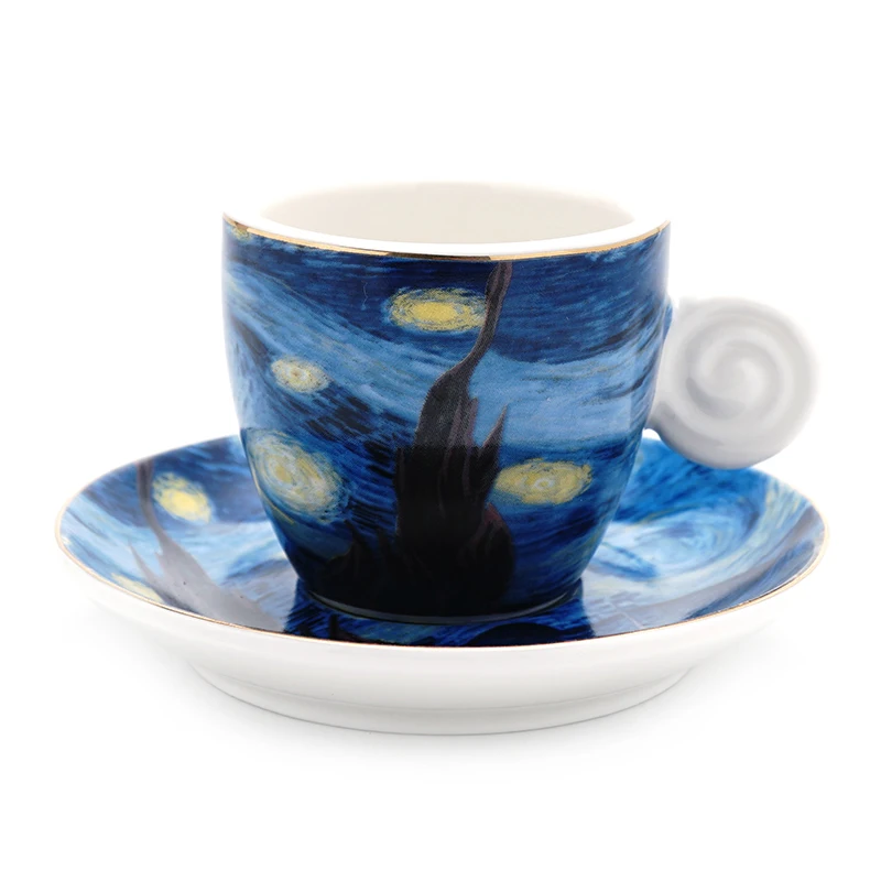 Stylish & Elegant ‘Porcelain’ 'Van Gogh' Stylish Coffee Cups - Famous Starry Night Artwork/Theme.