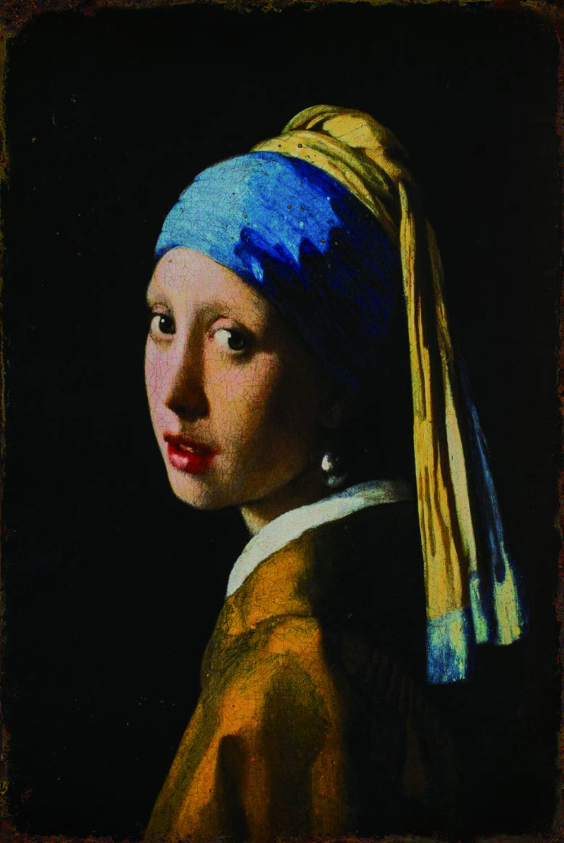 Girl with Pearl Earring by Vermeer - Retro Metal Art Decor - Wall Mount or Free Standing on Console Table -  Size is 8'' X 12"