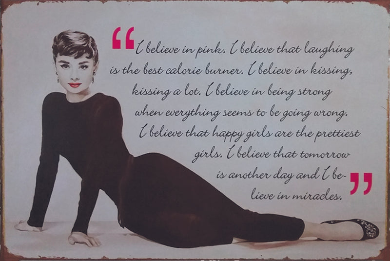 Audrey Hepburn - Retro Metal Art Decor - Wall Mount or Free Standing on Console Table -  Two Sizes - 8'' X 12" & 12" X 16" - No. 40082