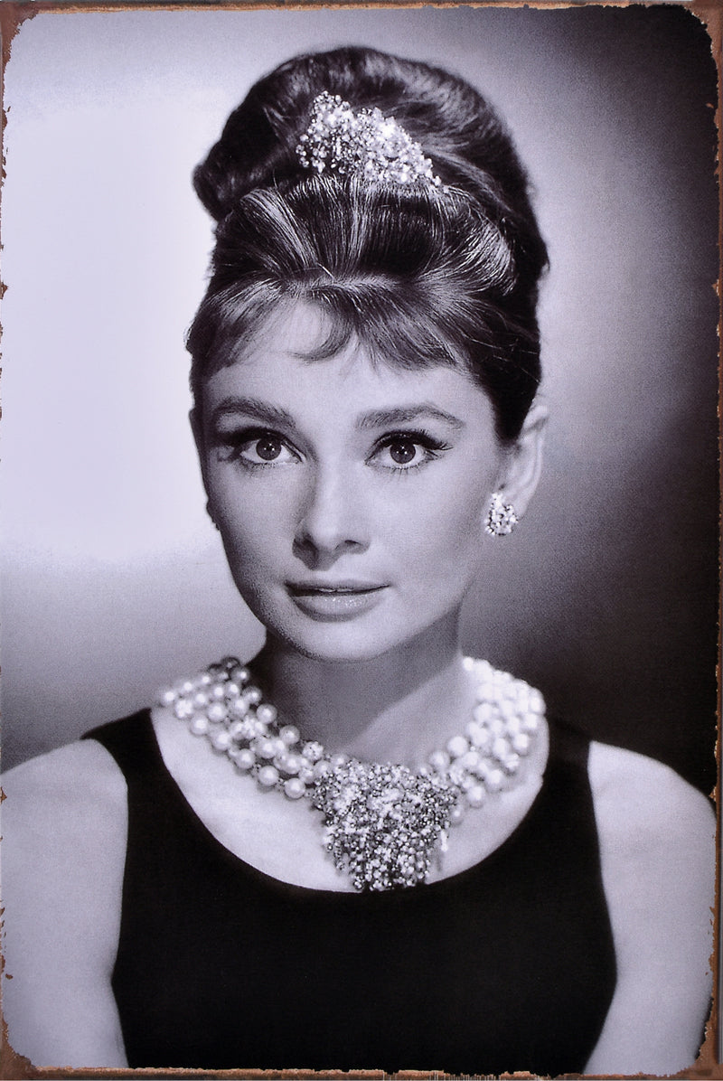Audrey Hepburn - Retro Metal Art Decor - Wall Mount or Free Standing on Console Table -  Two Sizes - 8'' X 12" & 12" X 16" - No. 40088