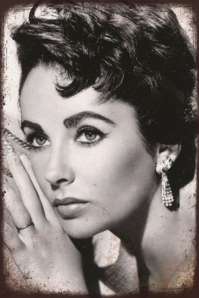 Elizabeth Taylor - Retro Metal Art Decor - Wall Mount or Free Standing on Console Table -  Two Sizes - 8'' X 12" & 12" X 16" - No. 40491