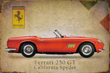 Red Ferrari - Retro Metal Art Decor - Wall Mount or Free Standing on Console Table -  Two Sizes - 8'' X 12" & 12" X 16" - No. 50011