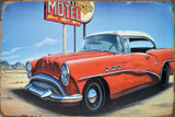 Classic Red Car - Retro Metal Art Decor - Wall Mount or Free Standing on Console Table -  Two Sizes - 8'' X 12" & 12" X 16" - No. 50137