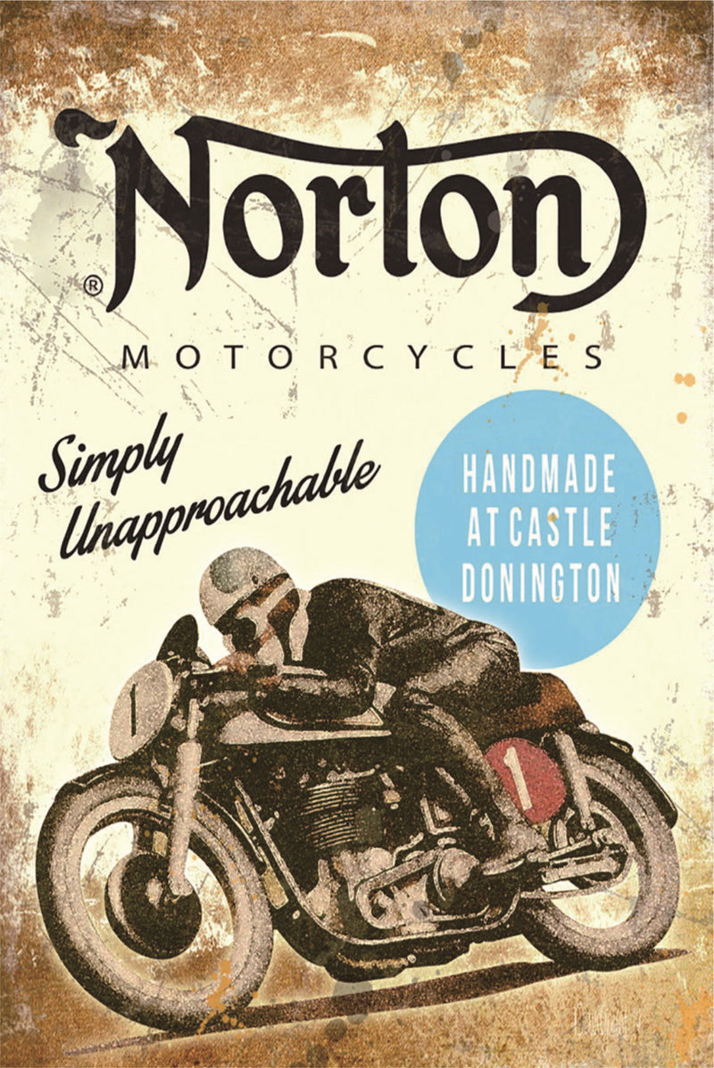 Norton Motorcycle - Retro Metal Art Decor - Wall Mount or Free Standing on Console Table -  Two Sizes - 8'' X 12" & 12" X 16" - No. 50213