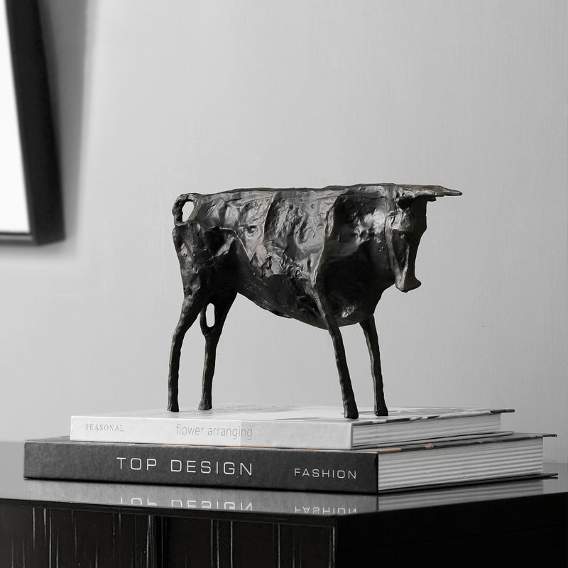 Abstract Cast Iron Bull (Pable Picasso Design) - 23cm Length - Sculptural Table Decoration