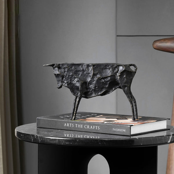 Abstract Cast Iron Bull (Pable Picasso Design) - 23cm Length - Sculptural Table Decoration