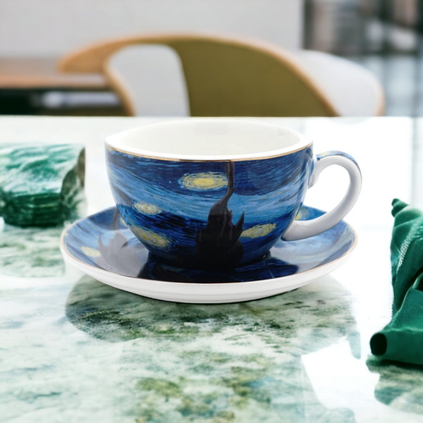Stylish & Elegant ‘Porcelain’ 'Van Gogh' Stylish Coffee Cups - Famous Starry Night Artwork/Theme.