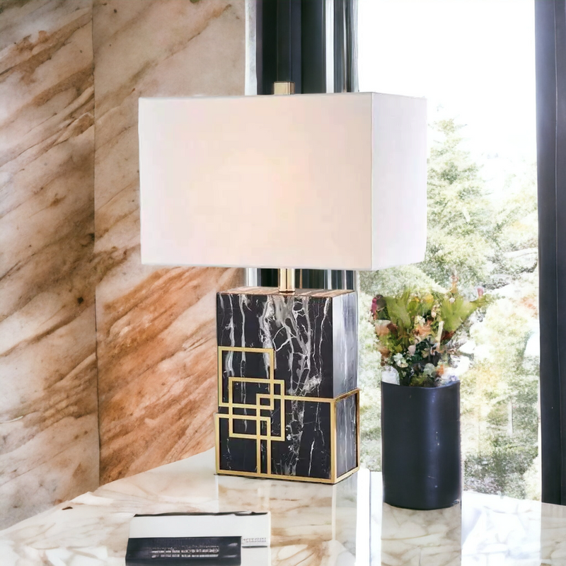 ‘Breuer’ Black Marble & Gold Brass Lace Table Lamp