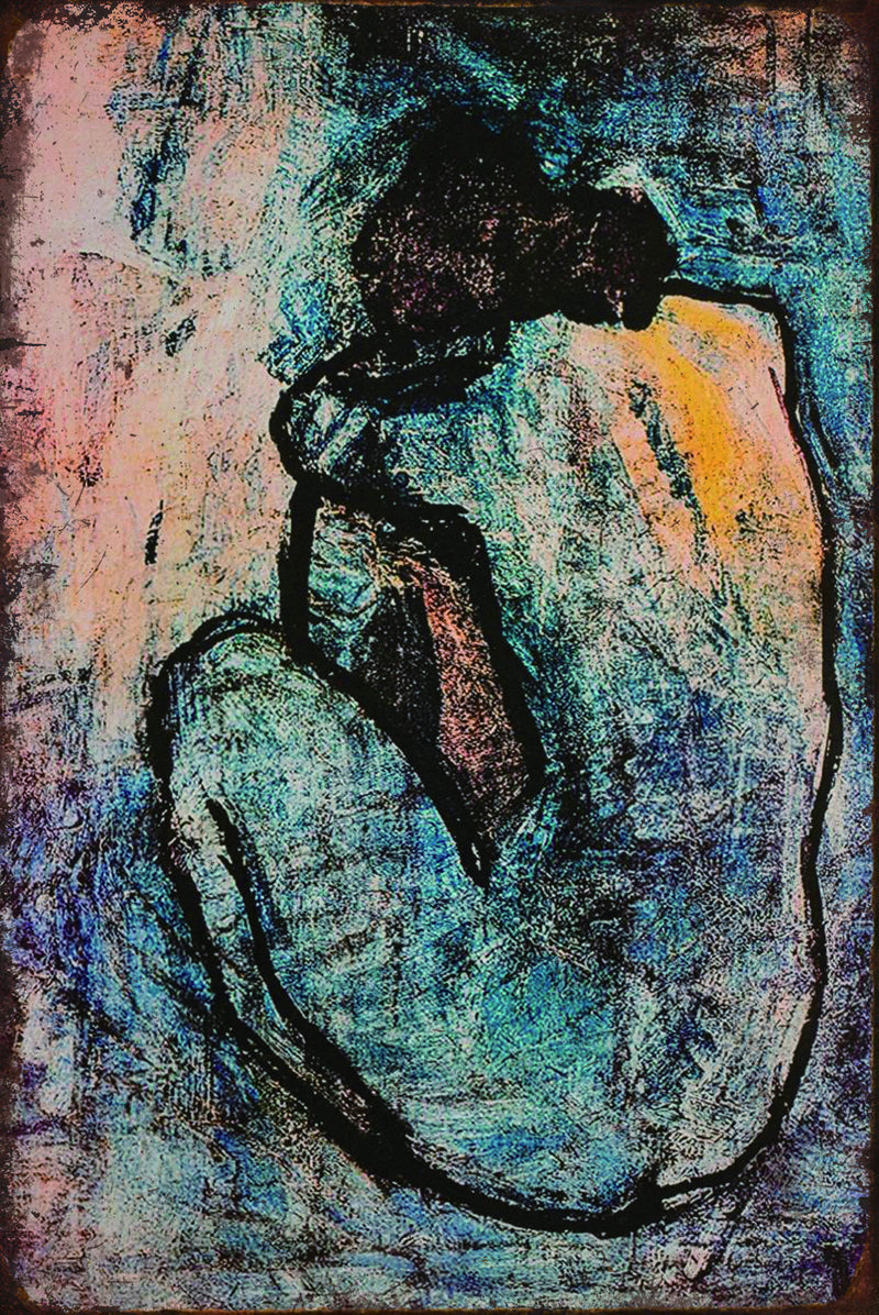 Blue Nude by Picasso - Retro Metal Art Decor - Wall Mount or Free Standing on Console Table -  Size is 8'' X 12"- No. 40068