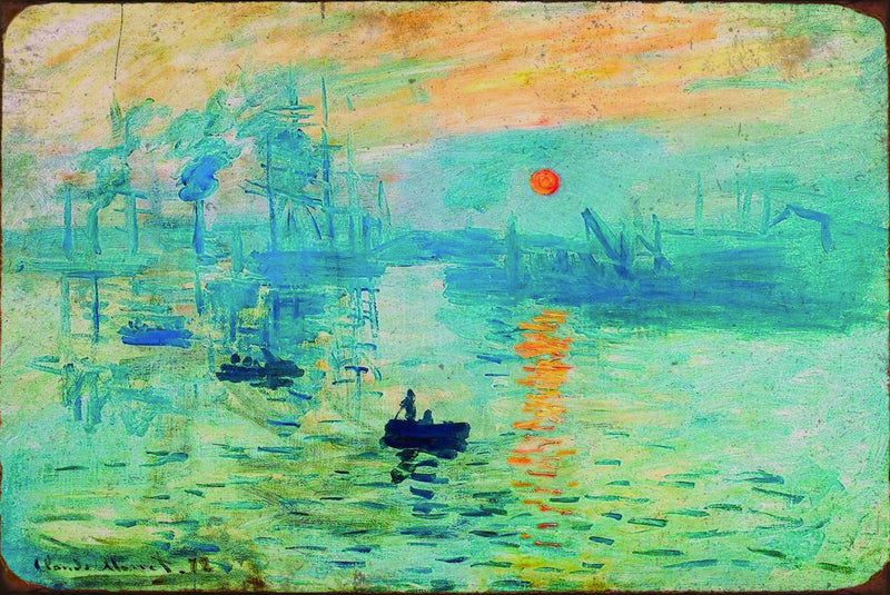 Sunrise Landscape by Monet - Retro Metal Art Decor - Wall Mount or Free Standing on Console Table -  Size is 8'' X 12"