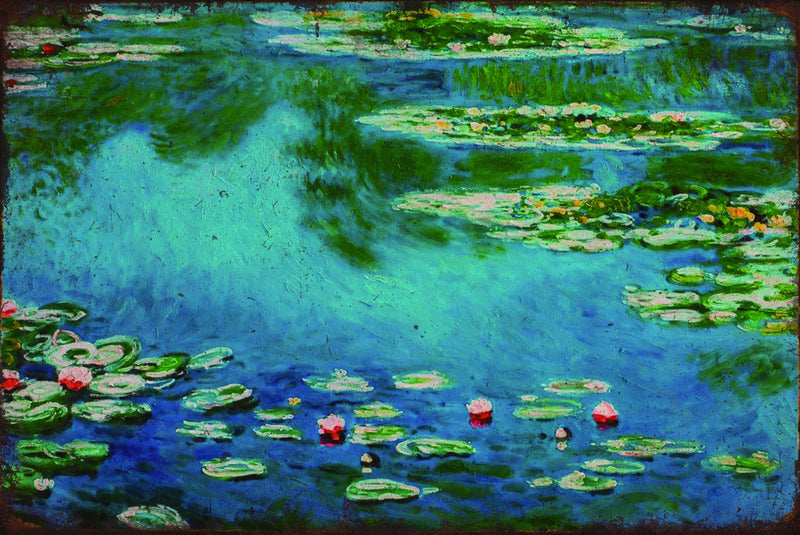 Water Lillies by Monet - Retro Metal Art Decor - Wall Mount or Free Standing on Console Table -  Size is 8'' X 12"