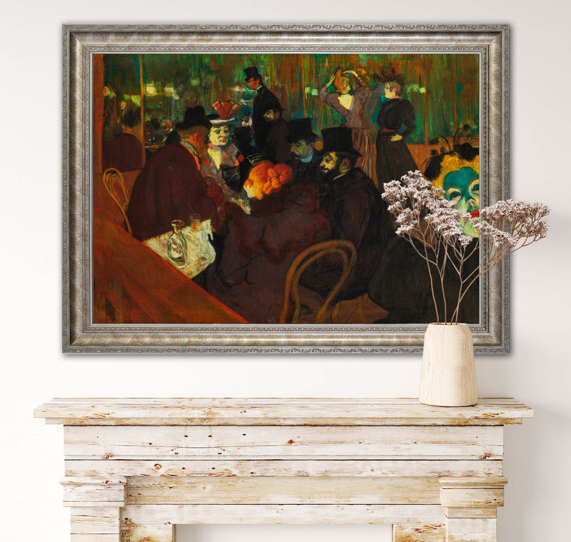 ‘At the Moulin Rouge’ - Painted by Toulouse Latrec - Circa. 1892. Premium Gold & Silver Patinated Frame. Ready to Hang! Stunning Designer Statement! Available in 3 Sizes - Small - Medium & Large.