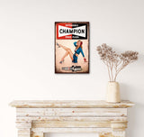 Champion Spark Plugs - Retro Metal Art Decor - Wall Mount or Free Standing on Console Table -  Two Sizes - 8'' X 12" & 12" X 16" - No. 50234
