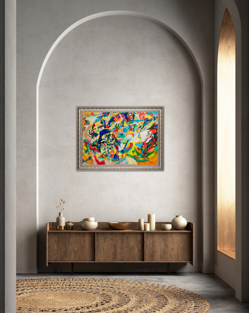 ‘Line Color Block Abstract’ - Painted by Wassily Kandinsky- Circa. 1925. Premium Gold & Silver Patinated Frame. Ready to Hang! Stunning Designer Statement! Available in 3 Sizes - Small - Medium & Large.