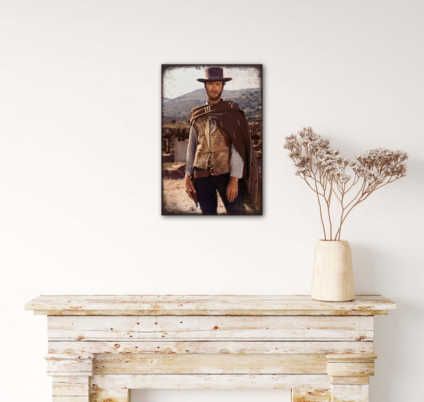 Clint Eastwood - Retro Metal Art Decor - Wall Mount or Free Standing on Console Table -  Two Sizes - 8'' X 12" & 12" X 16" - No. 40596