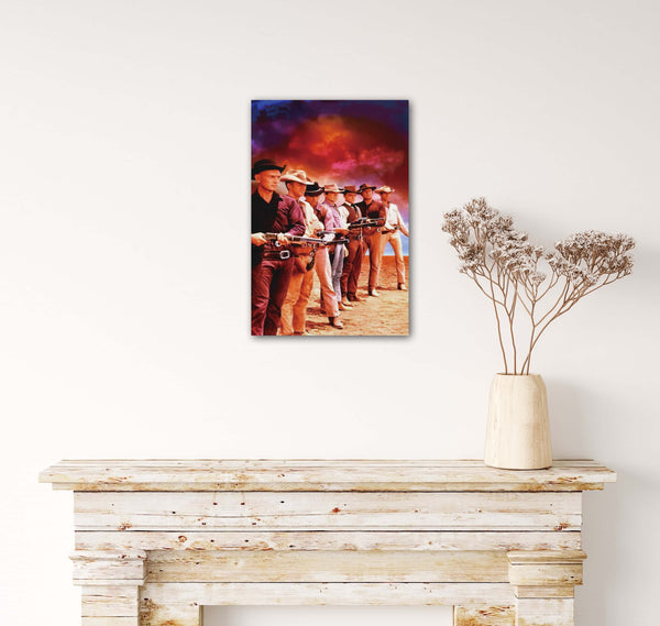 Magnificent Seven - Retro Metal Art Decor - Wall Mount or Free Standing on Console Table -  Two Sizes - 8'' X 12" & 12" X 16" - No. 41179