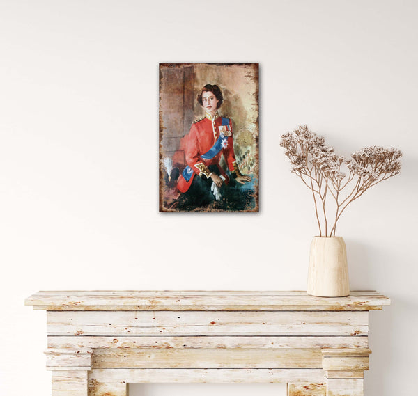Queen Elizabeth - Retro Metal Art Decor - Wall Mount or Free Standing on Console Table -  Two Sizes - 8'' X 12" & 12" X 16" - No. 40902