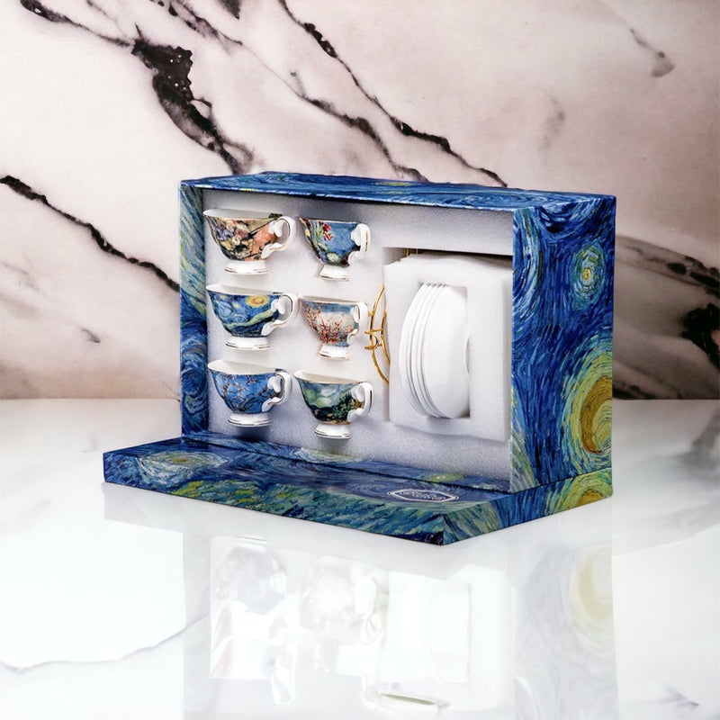 Exquisite Vincent Van Gogh 'Bone China & Gold' Tea/Coffee Set - European Masters Classic Vincent Van Gogh Famous Artworks and Designs to Exude Style and Elegance for Every Occasion.