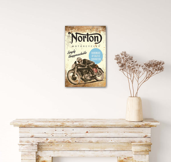 Norton Motorcycle - Retro Metal Art Decor - Wall Mount or Free Standing on Console Table -  Two Sizes - 8'' X 12" & 12" X 16" - No. 50213