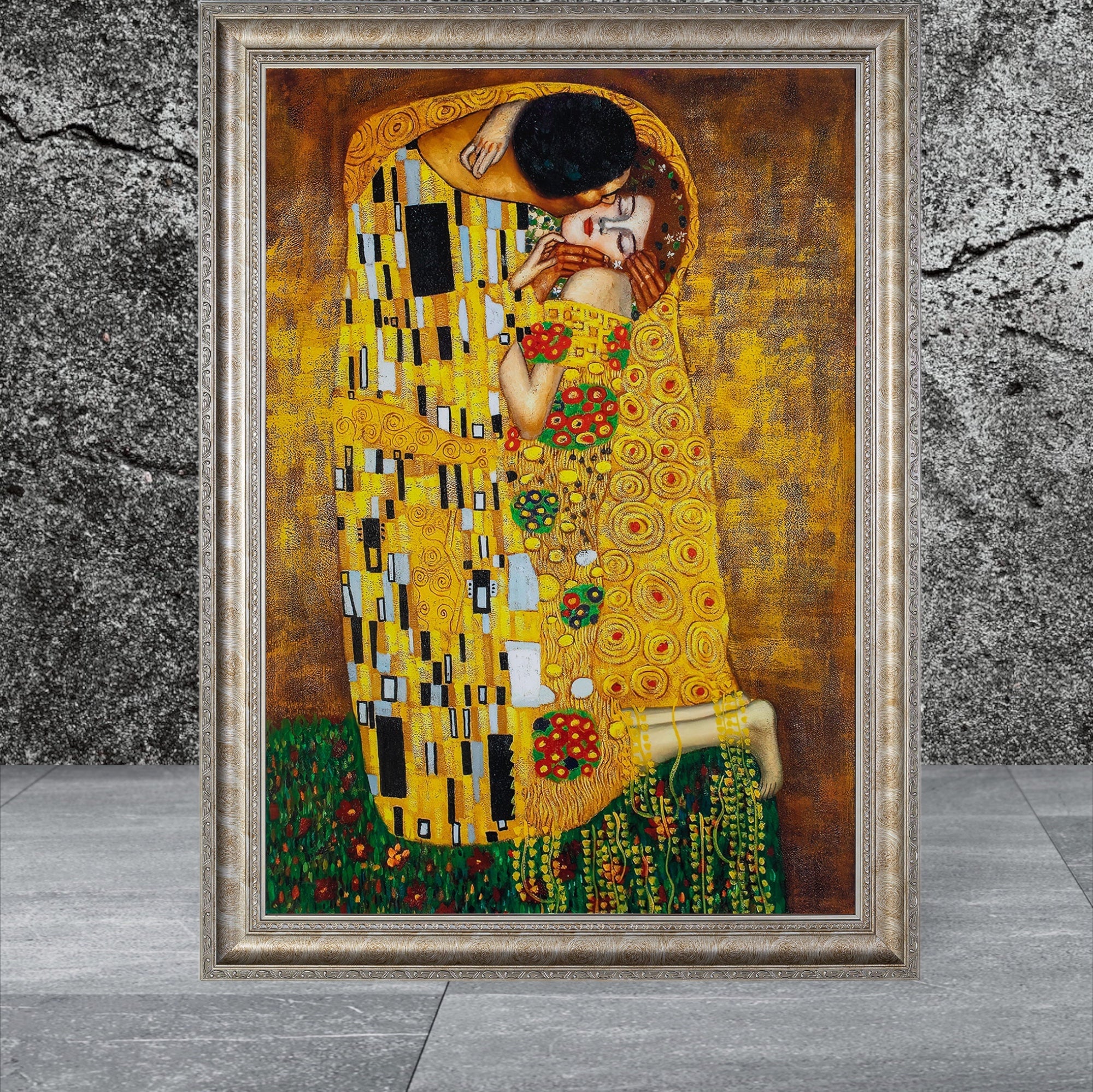 ‘Kiss’ - Painted by Gustav Klimt - Circa. 1908. Premium Gold Patinated Frame. Ready to Hang! Stunning Designer Statement! Available in 2 Sizes - Small & Large.