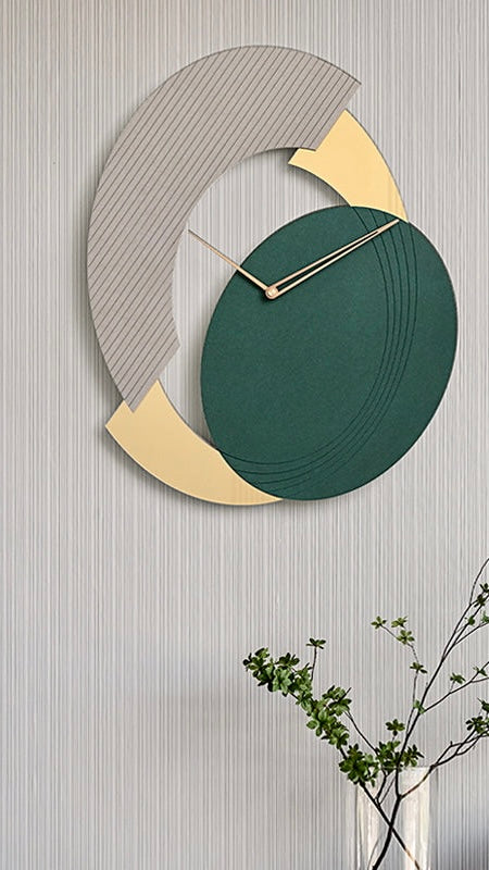 EM Collection - 'Alexandra Green’ Contemporary Wall Clock & Gold Mirror 60cm Length