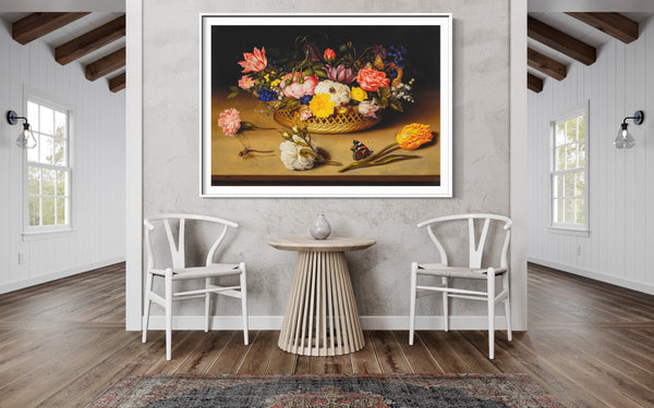 Flower Still Life - Painted by Ambrosius Bosschaert - Circa. 1590. High Quality Canvas Print. Ready to be Framed or Mounted. Available in 3 Sizes - Small - Medium or Large.