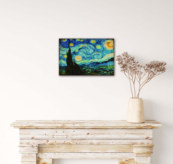 Swirling Night by Van Gogh - Retro Metal Art Decor - Wall Mount or Free Standing on Console Table -  Size is 8'' X 12"