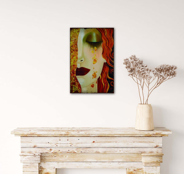 Golden Tear by Klimt - Retro Metal Art Decor - Wall Mount or Free Standing on Console Table -  Size is 8'' X 12"