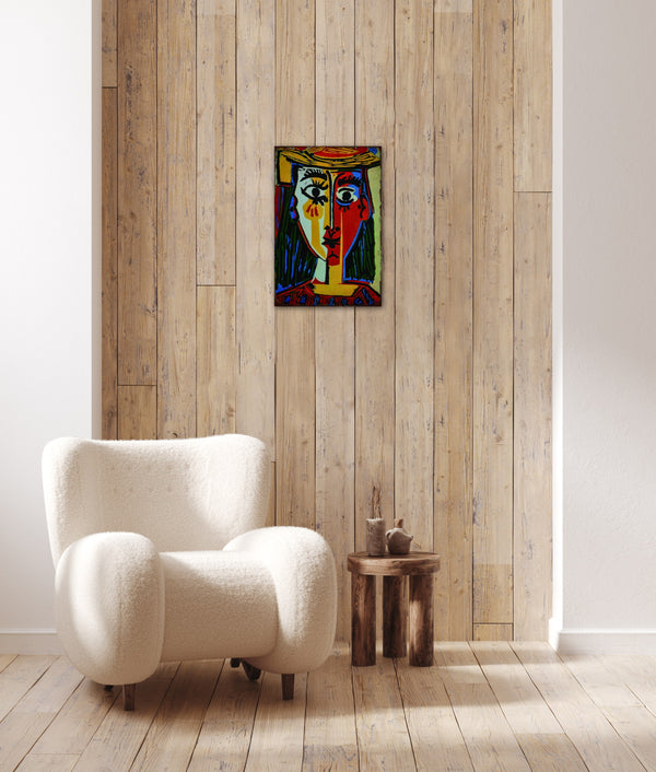 Woman with Hat by Picasso - Retro Metal Art Decor - Wall Mount or Free Standing on Console Table -  Size is 8'' X 12"
