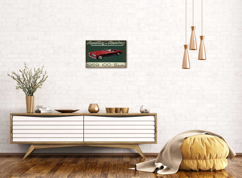 Austin Healey - Retro Metal Art Decor - Wall Mount or Free Standing on Console Table -  Two Sizes - 8'' X 12" & 12" X 16" - No. 50446