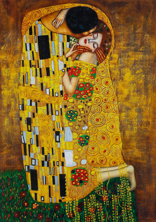 Kiss - Painted by Gustav Klimt - Circa. 1908. High Quality Polyester Cotton Canvas Print. Rolled Canvas Available in 3 Sizes - Small, Medium, or Large. Stretched Canvas Option Available in One (1) Large Size - 70cm x 100cm.