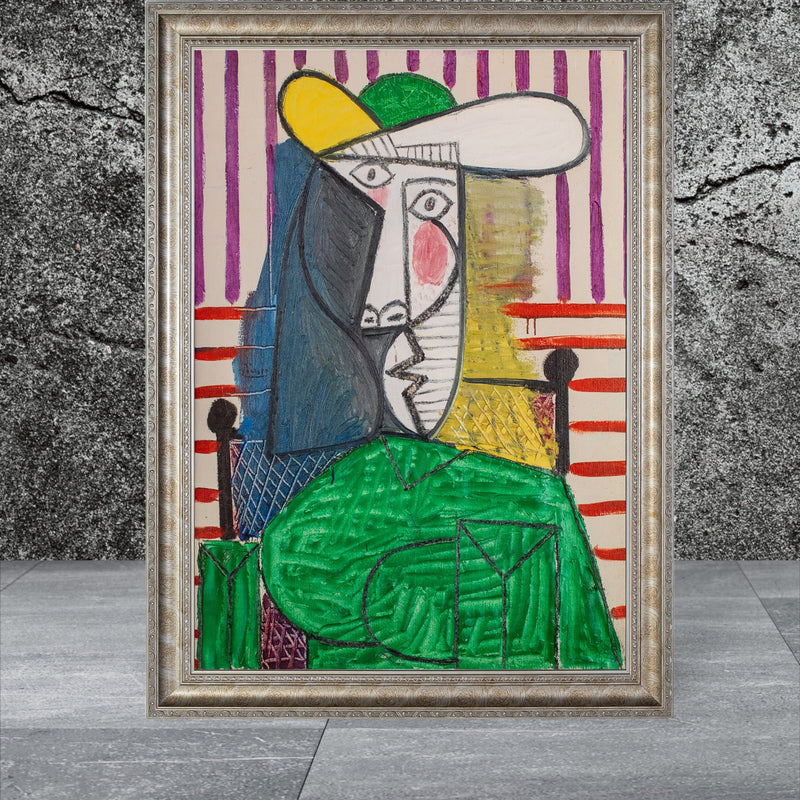 ‘Head of a Woman’ - Painted by Pablo Picasso - Circa. 1960. Premium Gold & Silver Patinated Frame. Ready to Hang! Stunning Designer Statement! Available in 3 Sizes - Small - Medium & Large.