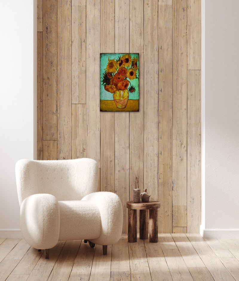 Sunflowers by Van Gogh - Retro Metal Art Decor - Wall Mount or Free Standing on Console Table -  Size is 8'' X 12"
