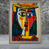 ‘Head of a Woman in a Hat’ - Painted by Pablo Picasso - Circa. 1960. Premium Gold & Silver Patinated Frame. Ready to Hang! Stunning Designer Statement! Available in 3 Sizes - Small - Medium & Large.