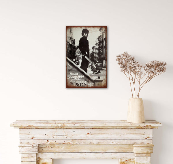 Bruce Springsteen - Retro Metal Art Decor - Wall Mount or Free Standing on Console Table -  Two Sizes - 8'' X 12" & 12" X 16" - No. 40446