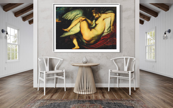 Leda and the Swan - Painted by Michelangelo - Circa. 1530. High Quality Canvas Print. Ready to be Framed or Mounted. Available in 3 Sizes - Small - Medium or Large.