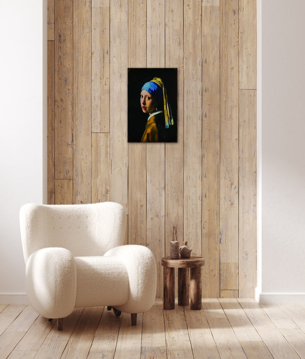 Girl with Pearl Earring by Vermeer - Retro Metal Art Decor - Wall Mount or Free Standing on Console Table -  Size is 8'' X 12"