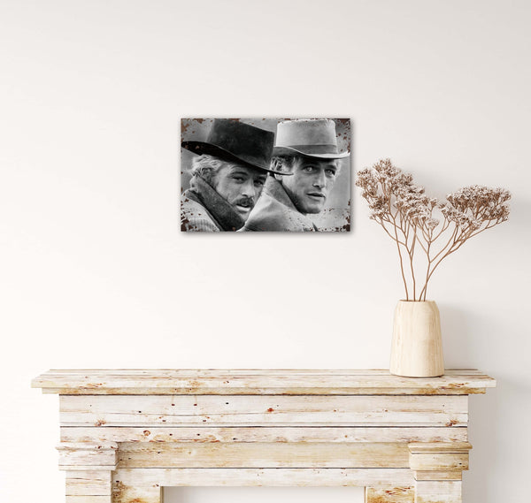 Paul Newman and Robert Redford - Retro Metal Art Decor - Wall Mount or Free Standing on Console Table -  Two Sizes - 8'' X 12" & 12" X 16" - No. 40781