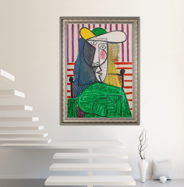 ‘Head of a Woman’ - Painted by Pablo Picasso - Circa. 1960. Premium Gold & Silver Patinated Frame. Ready to Hang! Stunning Designer Statement! Available in 3 Sizes - Small - Medium & Large.