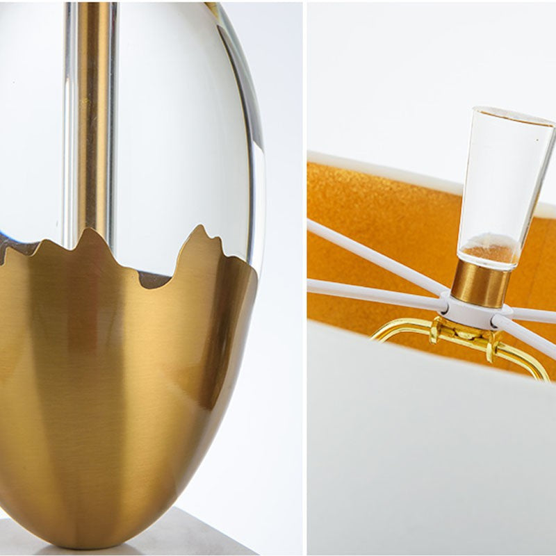 ‘Gropius’ Gold Brass Embossed over White Crystal & Marble Base Table Lamp - Only 2 Left!