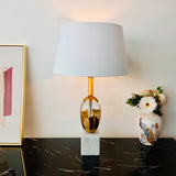 ‘Gropius’ Gold Brass Embossed over White Crystal & Marble Base Table Lamp - Only 2 Left!