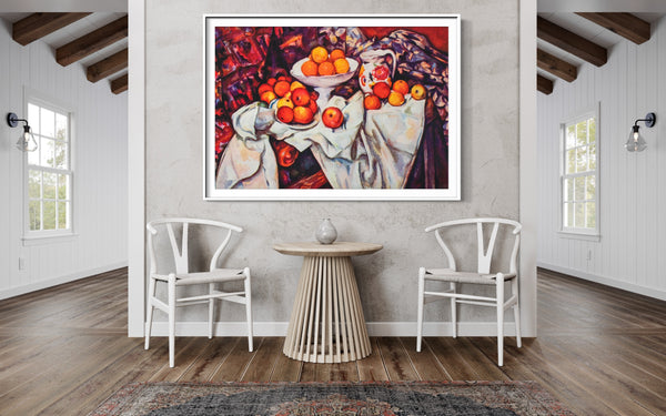Still Life with Apples and Oranges - Painted by Paul Cezzane - Circa. 1884. High Quality Canvas Print. Ready to be Framed or Mounted. Available in 3 Sizes - Small - Medium or Large.