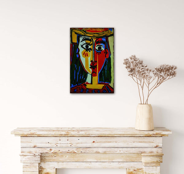 Woman with Hat by Picasso - Retro Metal Art Decor - Wall Mount or Free Standing on Console Table -  Size is 8'' X 12"
